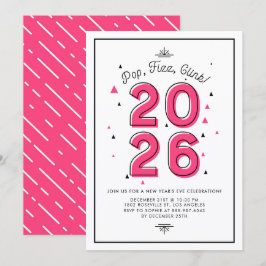 Invitación Tipografía rosa retro 2017 Fiesta de Nochevieja