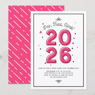 Invitación Tipografía rosa retro 2017 Fiesta de Nochevieja