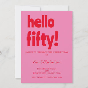 Invitación Tipografía Rosa Rojo Moderno 50 cumpleaños