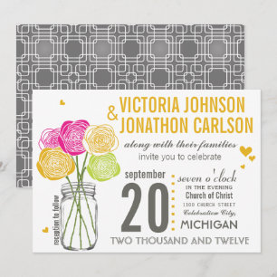 Invitación Tipografía rosa rosa y amarilla Boda moderno