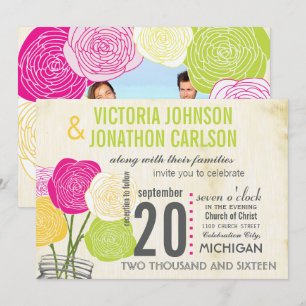 Invitación Tipografía rosa y verde Rosa foto de atrás