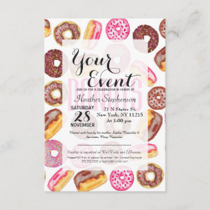 Invitación Tipografía rosada de donut y acuarela cuestan donu