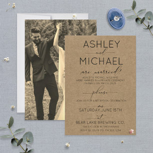 Invitación TIPOGRAFÍA SEPIA KRAFT Solo Recepción Foto
