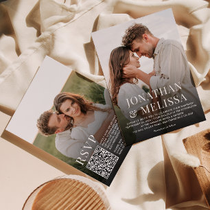 Invitación Tipografía simple 2 Foto Código QR Boda RSVP
