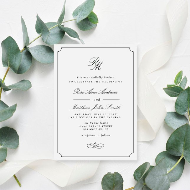 Invitación tipografía simple boda blanco y negro (Subido por el creador)