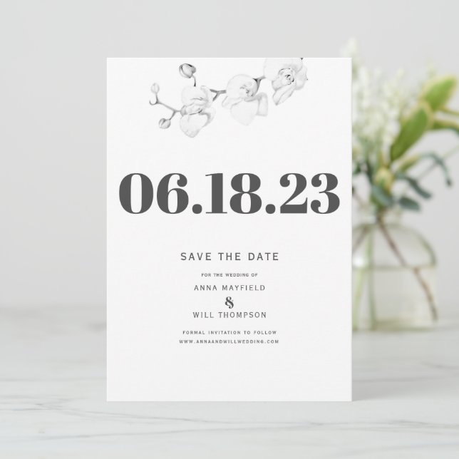 Invitación Tipografía simple Boda de orquídeas moderno Guarda (Anverso de pie)