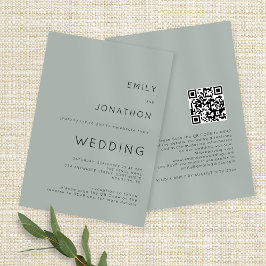 Invitación Tipografía Simple Código QR Verde Menta Boda