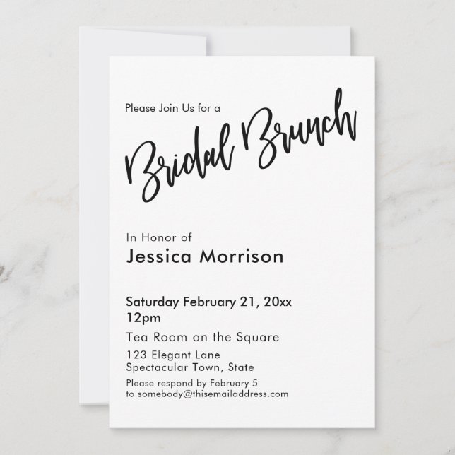 Invitación Tipografía simple de brunch negro y blanco (Anverso)