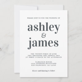 Invitación Tipografía simple de Moda Boda blanco negro