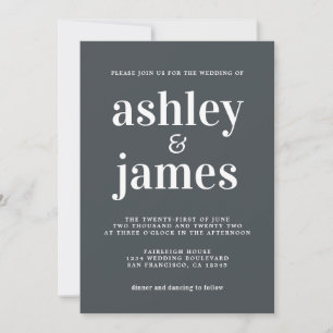 Invitación Tipografía simple de Moda Boda blanco negro