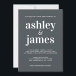 Invitación Tipografía simple de Moda Boda blanco negro<br><div class="desc">La invitación a la boda, sencilla y de moda, presenta una tipografía blanca, elegante y moderna sobre un fondo negro. Simplemente agregue los detalles de su boda. Diseñado exclusivamente para usted por Happy Dolphin Studio. Si necesita ayuda o productos coincidentes, póngase en contacto con nosotros en happydolphinstudio@outlook.com. ¡Estamos encantados de...</div>