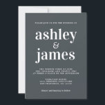 Invitación Tipografía simple de Moda Boda blanco negro<br><div class="desc">La invitación a la boda, sencilla y de moda, presenta una tipografía blanca, elegante y moderna sobre un fondo negro. Simplemente agregue los detalles de su boda. Diseñado exclusivamente para usted por Happy Dolphin Studio. Si necesita ayuda o productos coincidentes, póngase en contacto con nosotros en happydolphinstudio@outlook.com. ¡Estamos encantados de...</div>