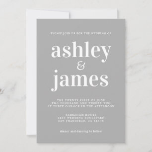 Invitación Tipografía simple de Moda Boda gris claro
