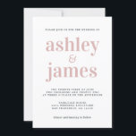 Invitación Tipografía simple de Moda Boda rosado plateado<br><div class="desc">Invitación a bodas sencilla y de moda con letras en negrita, con una tipografía elegante, elegante y moderna de color rosa plateado sobre un fondo blanco. Simplemente agregue los detalles de su boda. Diseñado exclusivamente para usted por Happy Dolphin Studio. Si necesita ayuda o productos coincidentes, póngase en contacto con...</div>