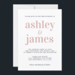 Invitación Tipografía simple de Moda Boda rosado plateado<br><div class="desc">Invitación a bodas sencilla y de moda con letras en negrita, con una tipografía elegante, elegante y moderna de color rosa plateado sobre un fondo blanco. Simplemente agregue los detalles de su boda. Diseñado exclusivamente para usted por Happy Dolphin Studio. Si necesita ayuda o productos coincidentes, póngase en contacto con...</div>