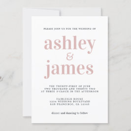 Invitación Tipografía simple de Moda Boda rosado plateado
