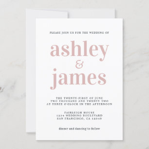 Invitación Tipografía simple de Moda Boda rosado plateado