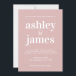 Invitación Tipografía simple de Moda Boda rosado plateado<br><div class="desc">La invitación a la boda, sencilla y de moda, presenta una tipografía blanca, elegante y moderna con un fondo rosa plateado. Simplemente agregue los detalles de su boda. Diseñado exclusivamente para usted por Happy Dolphin Studio. Si necesita ayuda o productos coincidentes, póngase en contacto con nosotros en happydolphinstudio@outlook.com. ¡Estamos encantados...</div>