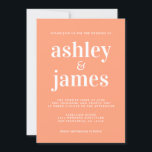 Invitación Tipografía simple de Moda Cantaloupe Naranja Boda<br><div class="desc">Una sencilla y moda invitación a las bodas incluye una tipografía blanca, elegante y moderna sobre un fondo naranja cantaloupe. Simplemente agregue los detalles de su boda. Diseñado exclusivamente para usted por Happy Dolphin Studio. Si necesita ayuda o productos coincidentes, póngase en contacto con nosotros en happydolphinstudio@outlook.com. ¡Estamos encantados de...</div>