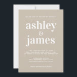 Invitación Tipografía simple de Moda Shiitake Gray Boda<br><div class="desc">Una sencilla y moda invitación a las bodas incluye una tipografía blanca, elegante y moderna sobre un fondo gris shiitake. Simplemente agregue los detalles de su boda. Diseñado exclusivamente para usted por Happy Dolphin Studio. Si necesita ayuda o productos coincidentes, póngase en contacto con nosotros en happydolphinstudio@outlook.com. ¡Estamos encantados de...</div>