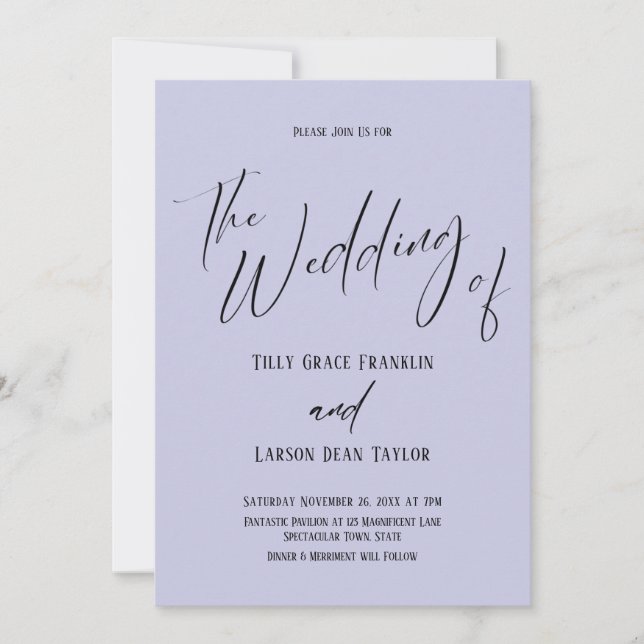 Invitación Tipografía Simple El Boda De Lavanda (Anverso)