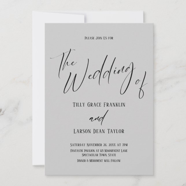 Invitación Tipografía Simple El Boda Del Gris Claro (Anverso)