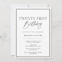 Tipografía simple en blanco y negro 21º cumpleaños