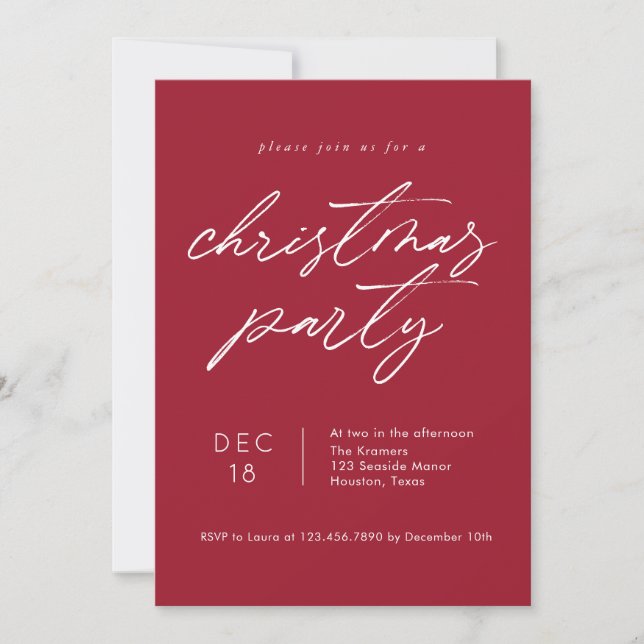Invitación Tipografía simple Fiesta de Navidades rojos (Anverso)