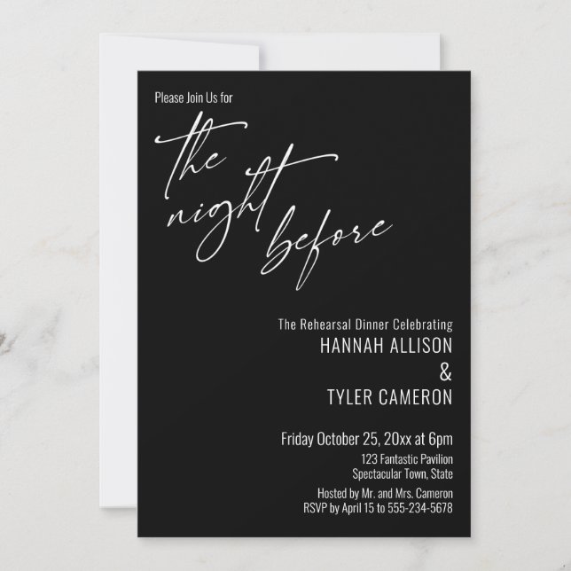Invitación Tipografía Simple La Noche Antes de Negro (Anverso)