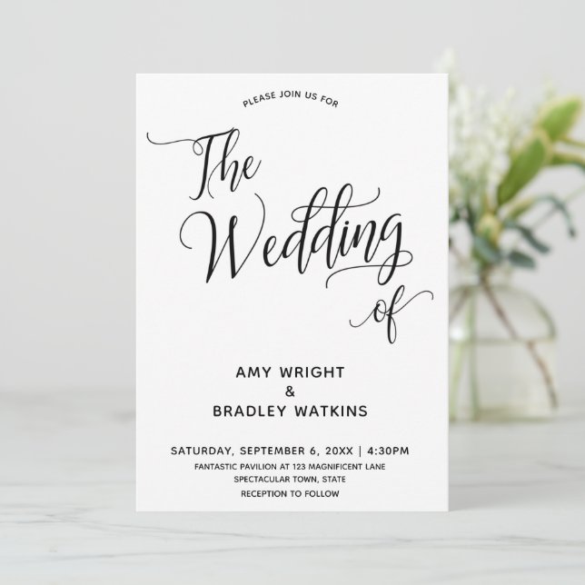 Invitación Tipografía simple y elegante El Boda de (Anverso de pie)
