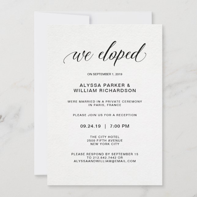 Invitación Tipografía Simple y Elegante Nos Fugamos | Recepci (Anverso)
