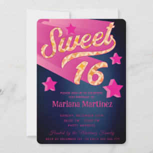 Invitación Tipografía superestrella moderna de Guay azul rosa