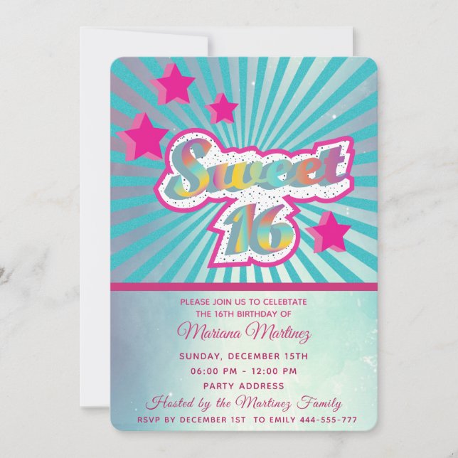 Invitación Tipografía superestrella moderna de Guay azul rosa (Anverso)