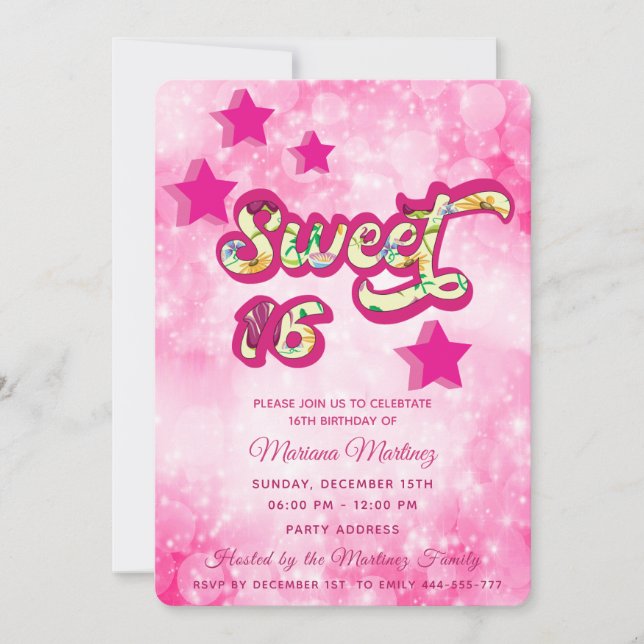 Invitación Tipografía superestrella moderna de Guay rosa (Anverso)