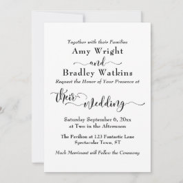 Invitación Tipografía sutil elegante, negro sobre Boda blanco