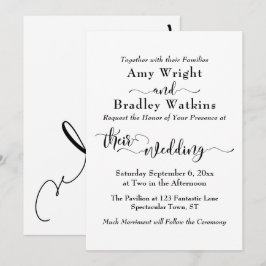 Invitación Tipografía sutil elegante, negro sobre Boda blanco