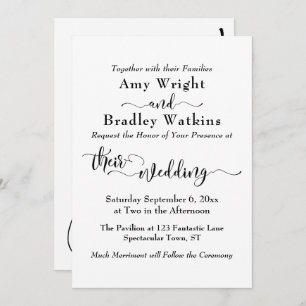 Invitación Tipografía sutil elegante, negro sobre Boda blanco