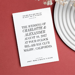 Invitación Tipografía ultra mínima Boda blanco negro