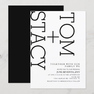 Invitación Tipografía Ultra Negra Blanca Sencilla Boda I