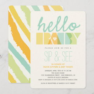 Invitación Tipografía Verde Chic Sip & See Cumple de Hola Beb