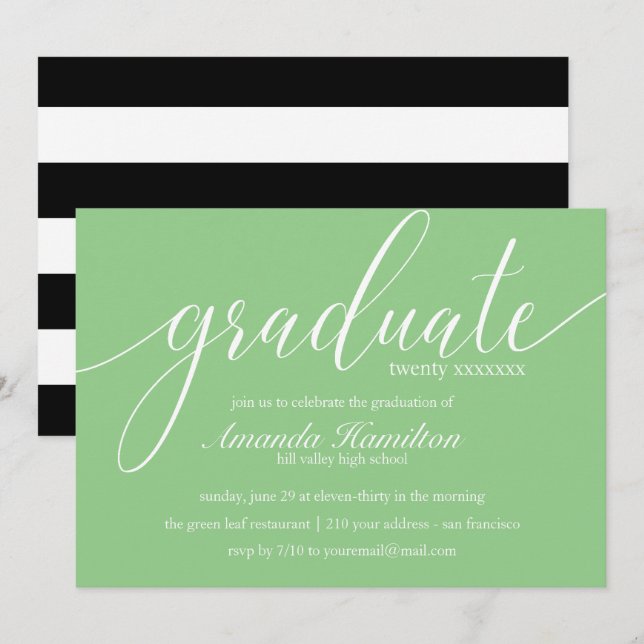 Invitación Tipografía verde de hierba Graduación en cualquier (Anverso / Reverso)