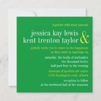 Invitación Tipografía verde del suelo boda pareja moderna