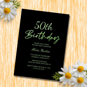 Invitación Tipografía verde moderna y mínima Cumpleaños negro