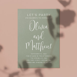 Invitación Tipografía verde salvia escritura boda + detalles
