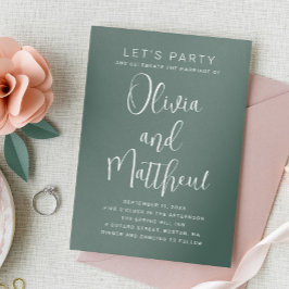 Invitación Tipografía verde salvia guión boda + detalles QR