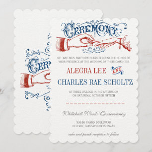 Invitación Tipografía victoriana azul rojo blanco