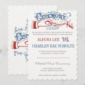 Invitación Tipografía victoriana azul rojo blanco
