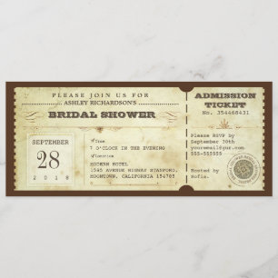 Invitación tipografía vintage entradas para ducha de novia