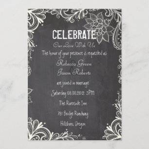 Invitación tipografía vintage florece Boda de Chalkboard