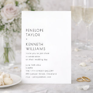 Invitación Tipografía Vintage Minimalista Boda Blanco Negro